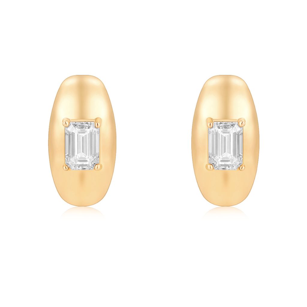 Gold Lab Grown Emerald Half Bubble Hoop Earring