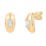 Gold Lab Grown Emerald Half Bubble Hoop Earring