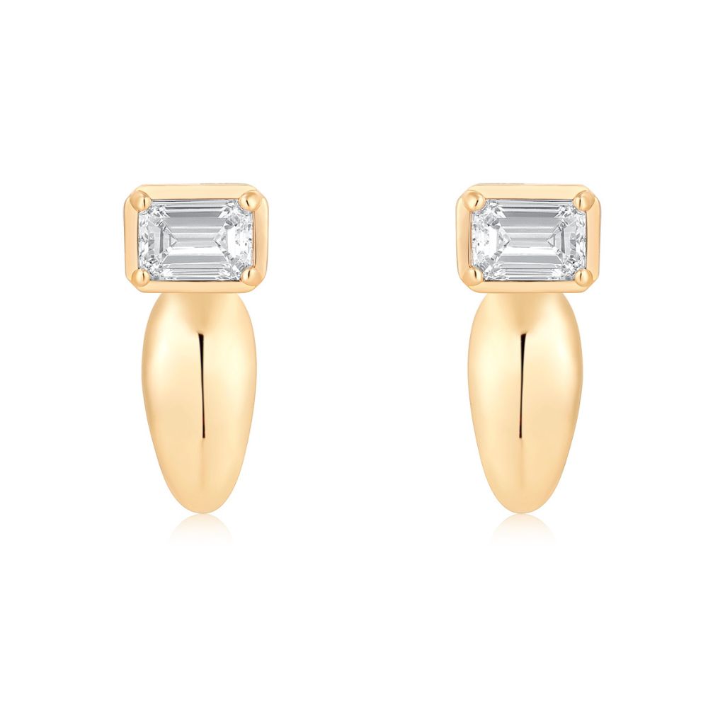 Gold Lab Grown Emerald Bubble Half Hoop Earring