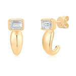 Gold Lab Grown Emerald Bubble Half Hoop Earring