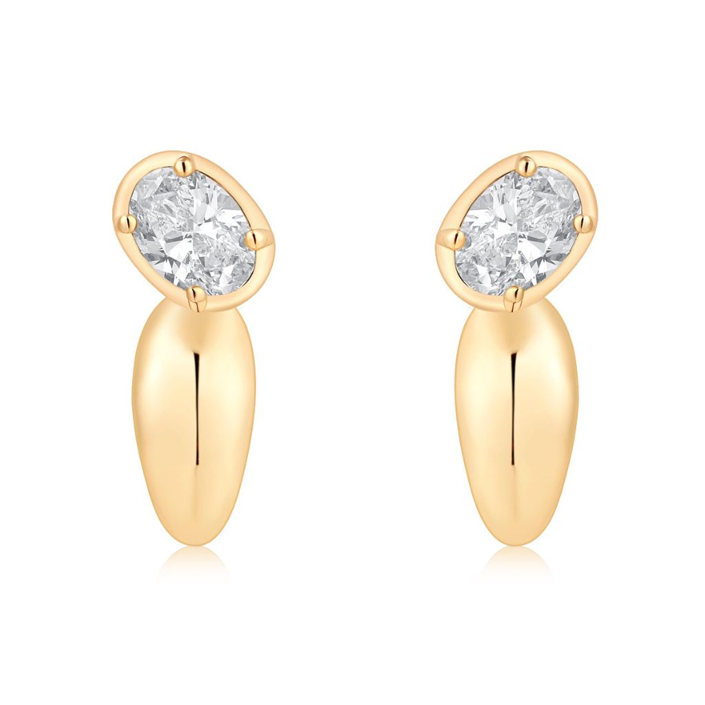 Gold Lab Grown Oval Bubble Half Hoop Earring