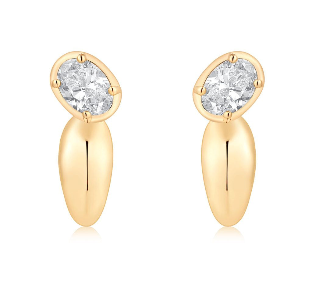 Gold Lab Grown Oval Bubble Half Hoop Earring