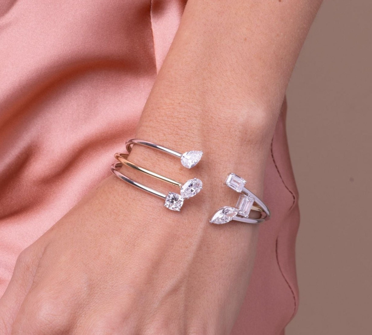 Gold Lab Grown Diamond Marquise Cushion Bangle