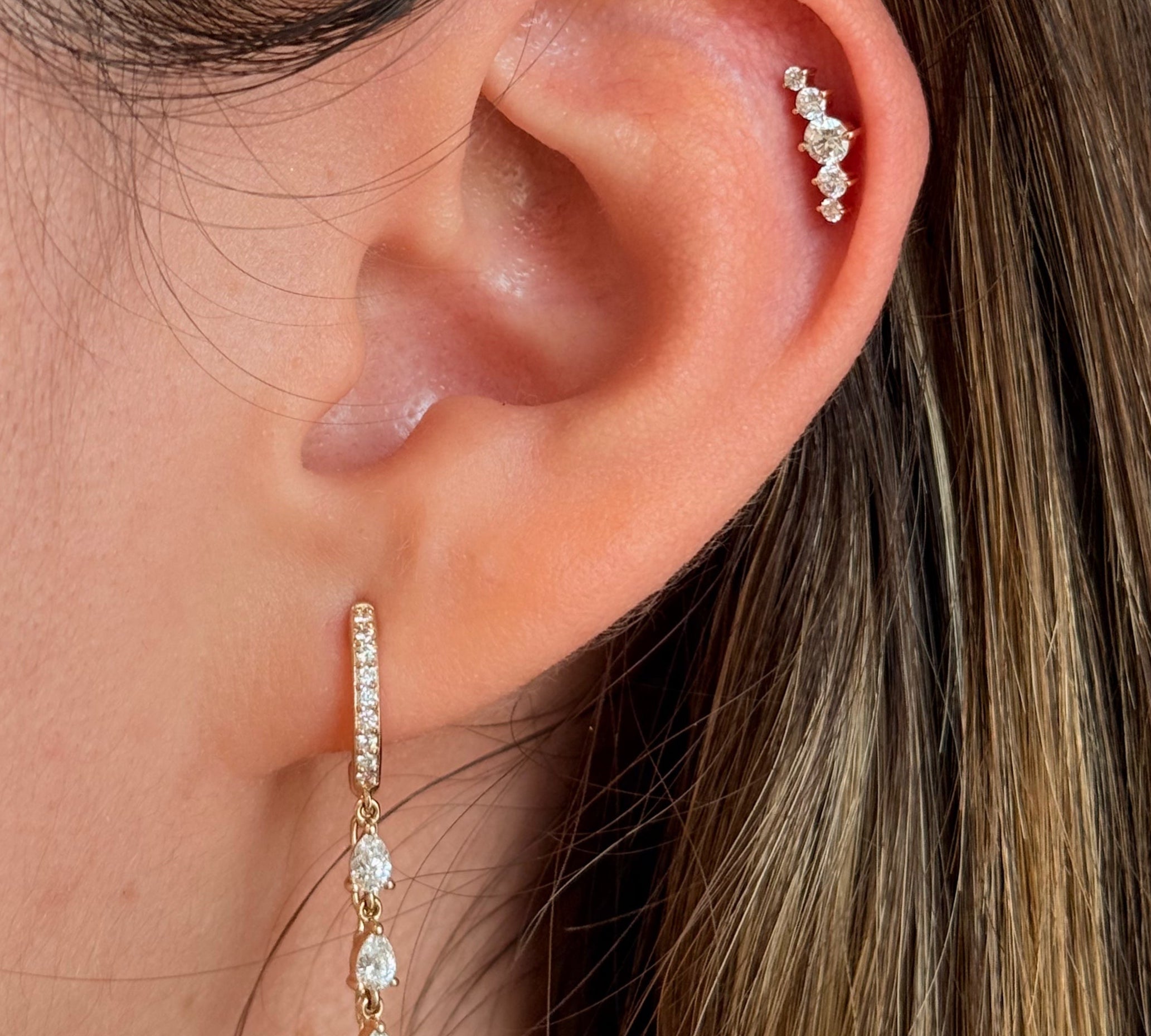 Gold Diamond Cluster Flat Back Earring