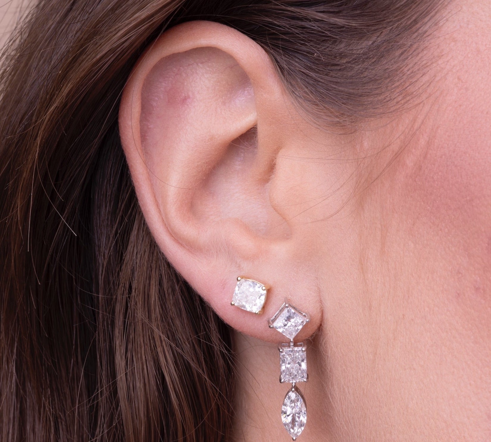 Gold Lab Grown Diamond Cushion Cut Earring