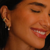 Gold Diamond Emerald Fluted Ear Cuff