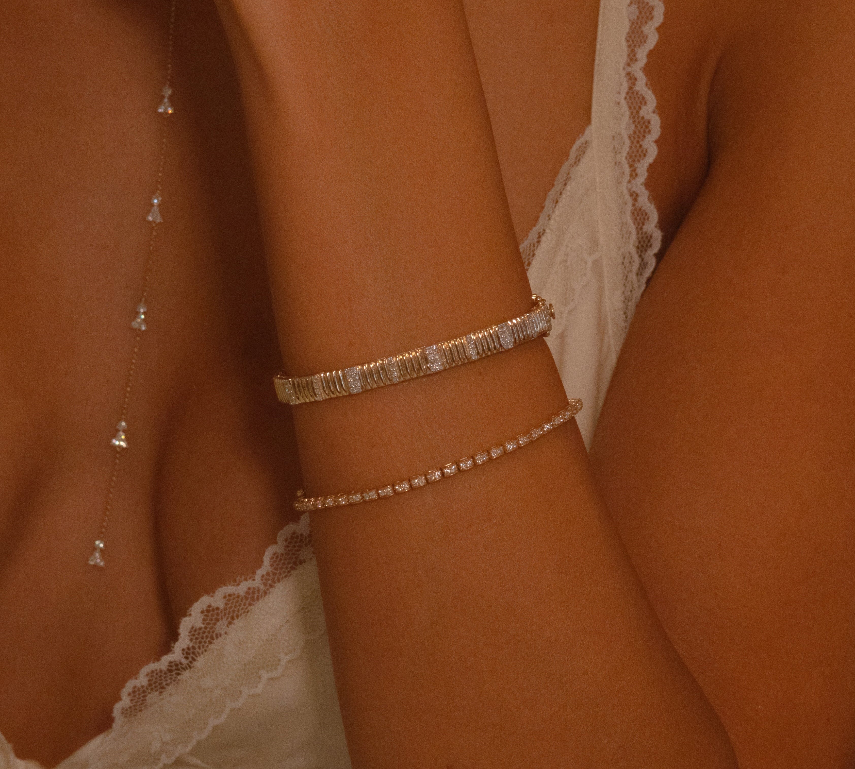 Gold Diamond Fluted Bangle