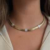 Gold Textured Pave Diamond Square Necklace