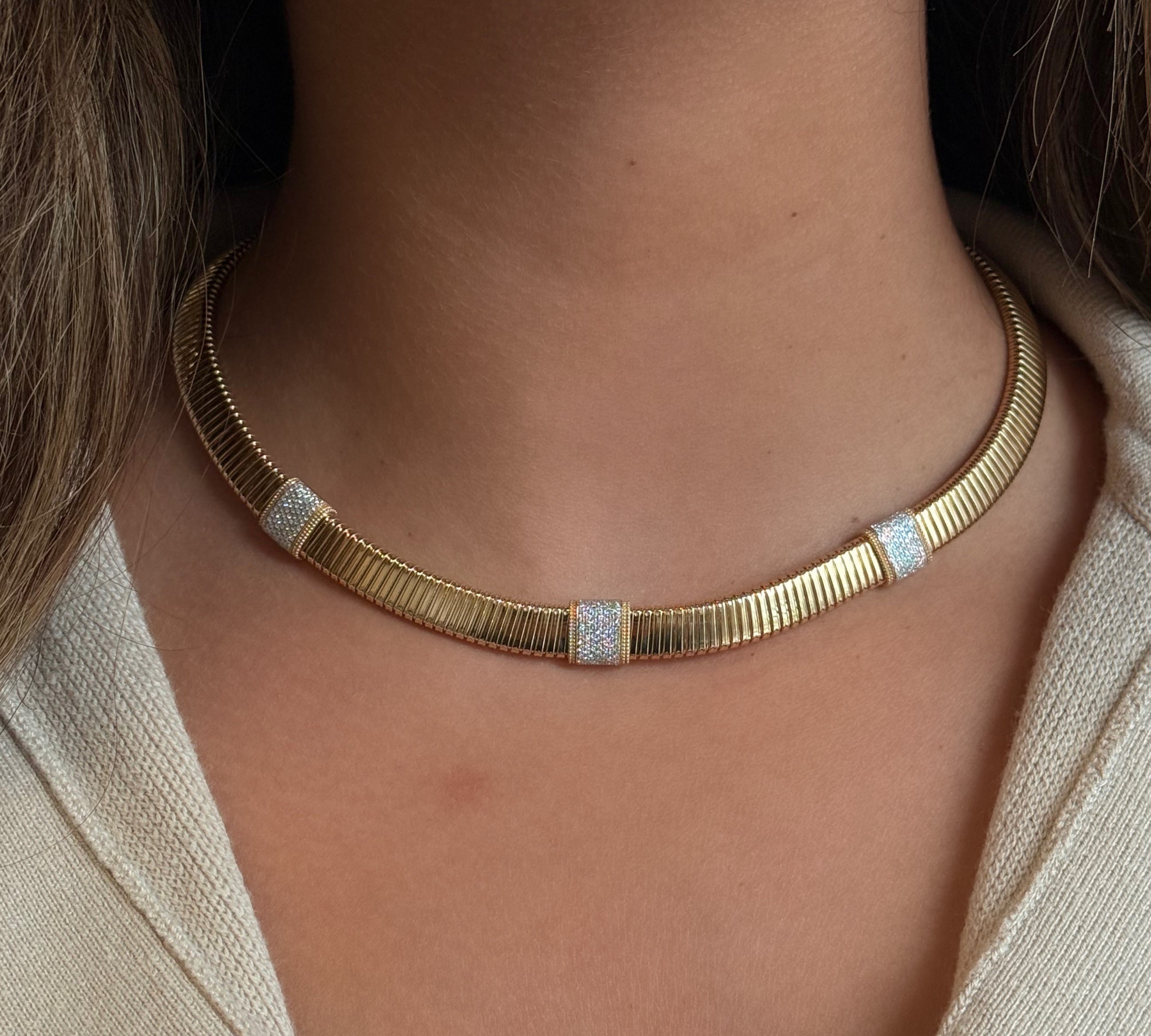 Gold Textured Pave Diamond Square Necklace
