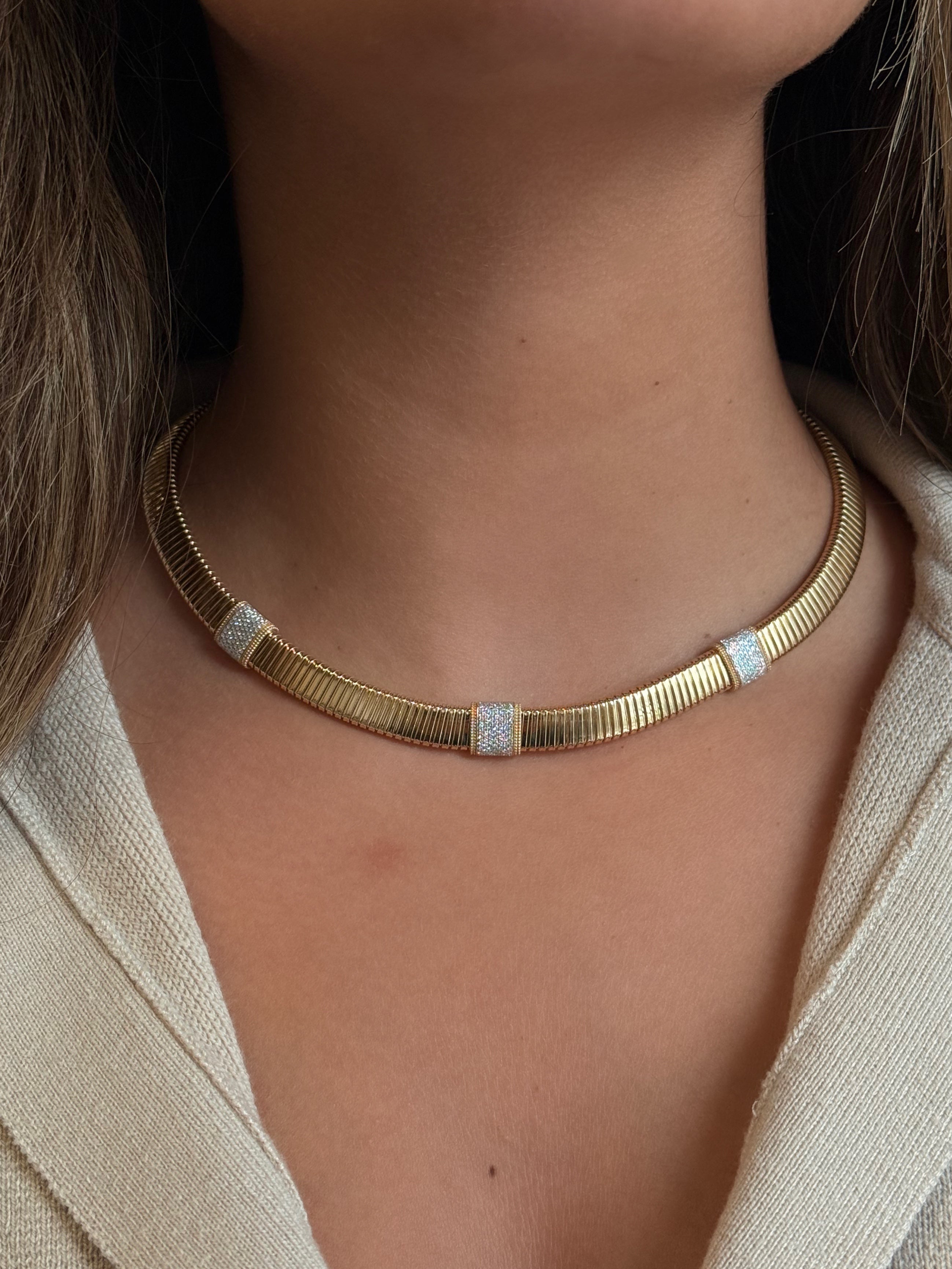 Gold Textured Pave Diamond Square Necklace