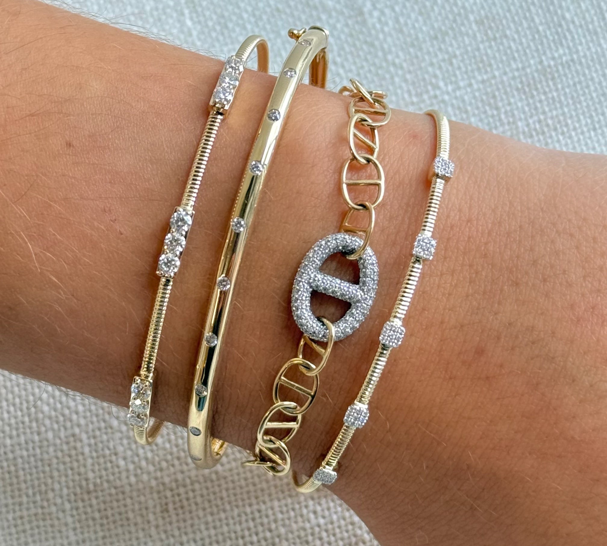 Gold Textured Triple Diamond Bracelet