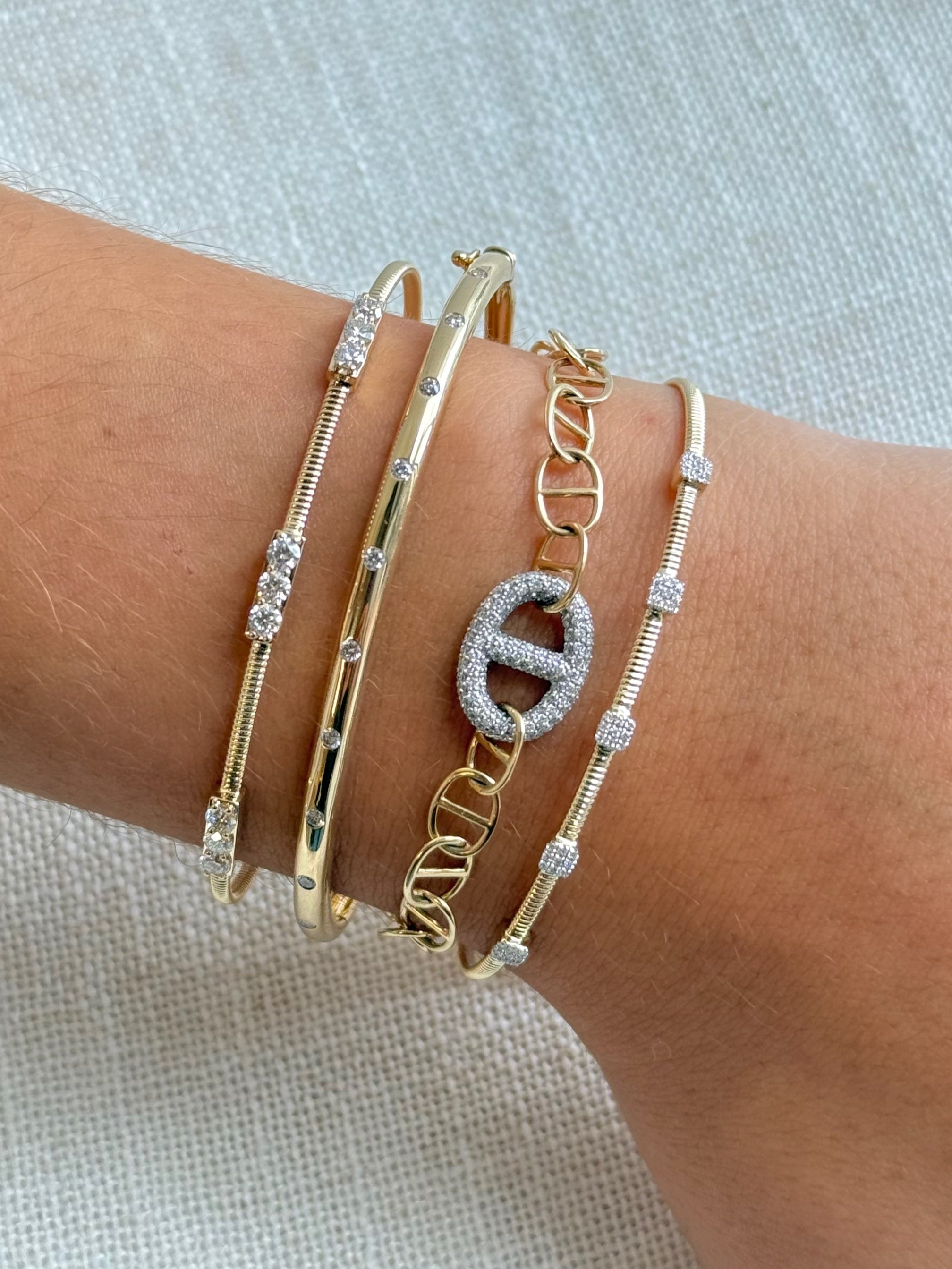 Gold Textured Triple Diamond Bracelet