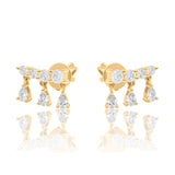 Gold Diamond Graduated Pear Drop Bar Earring