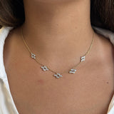 Gold Diamond Marquise Clover Spaced Necklace
