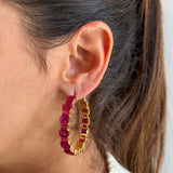Ruby Baguette Hoop Earrings