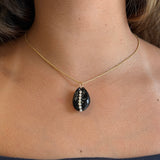 Gold Diamond Black Onyx Cowrie Shell Pendant
