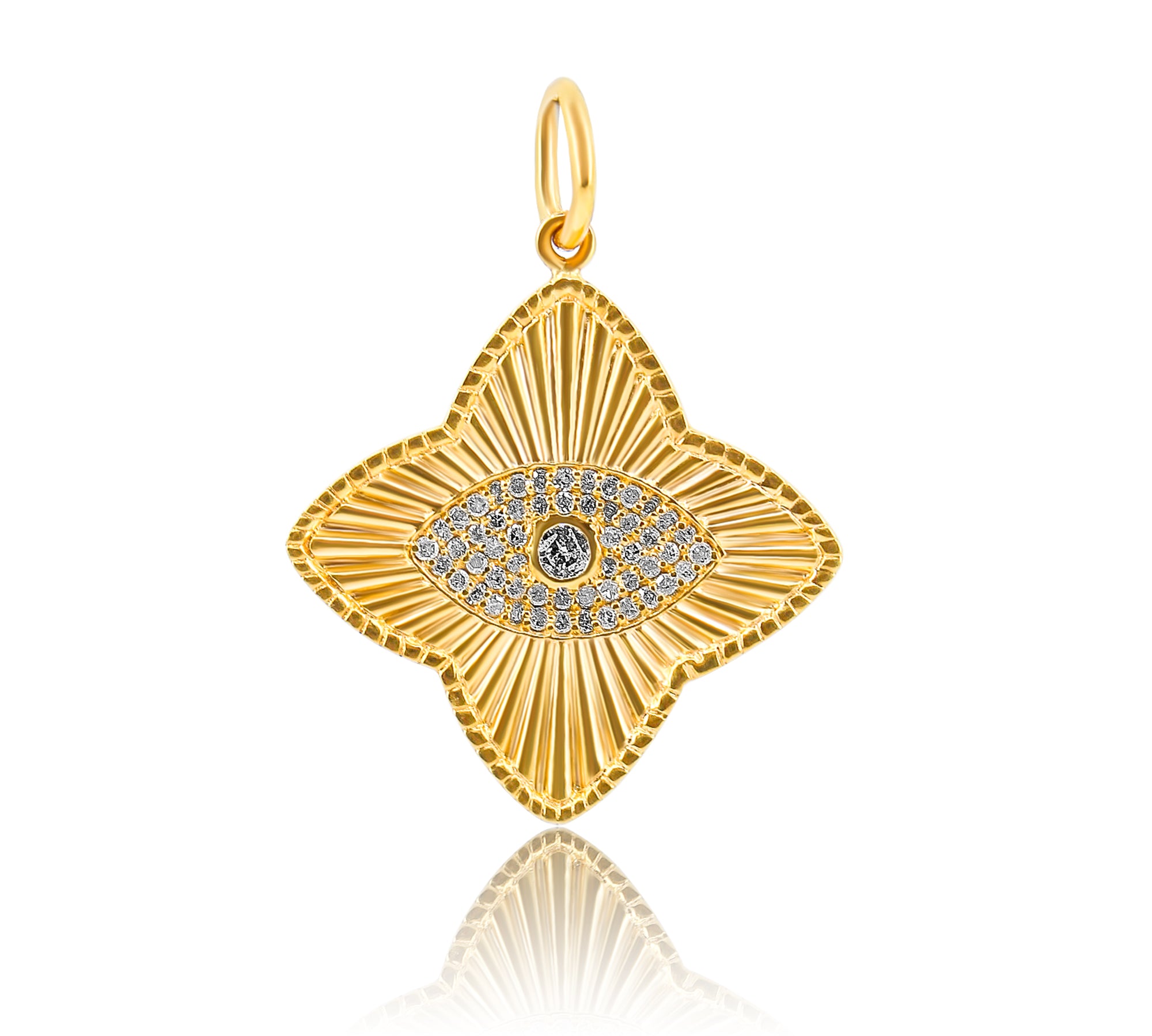 Gold Diamond Clover Evil Eye Pendant by Monisha Melwani Jewelry