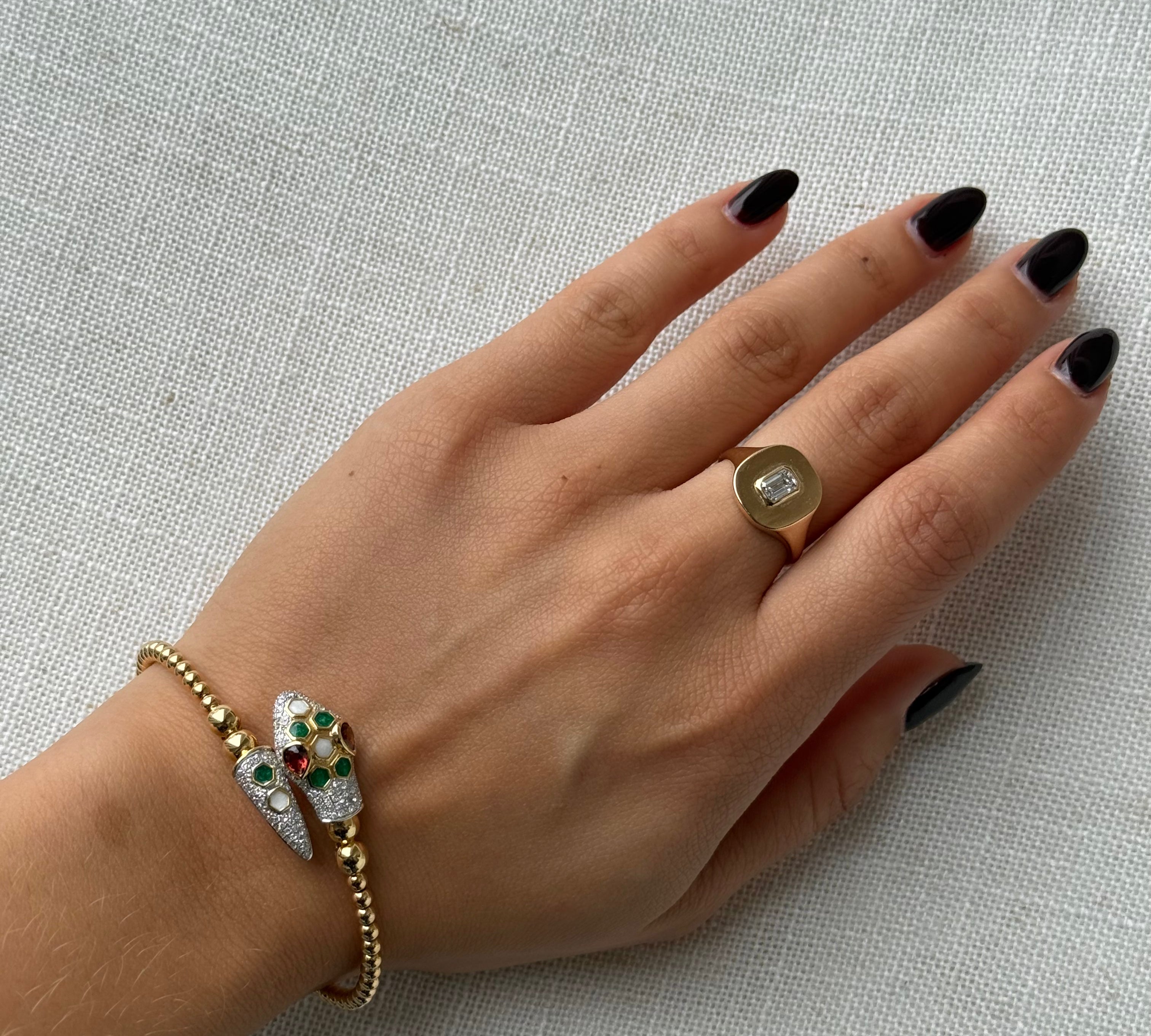 Gold Sapphire Rectangle Signet Ring
