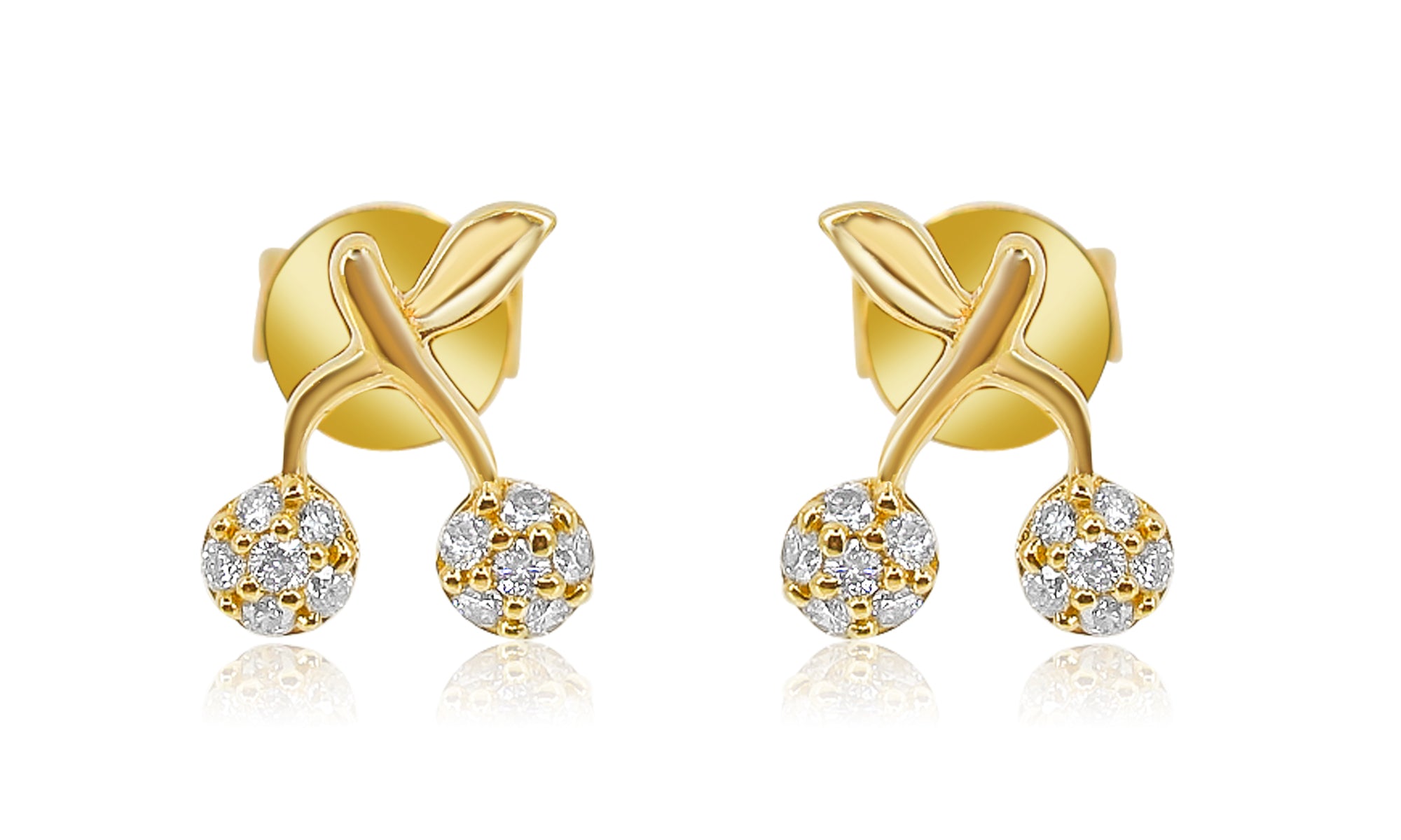 Gold Diamond Cherry Stud Earring