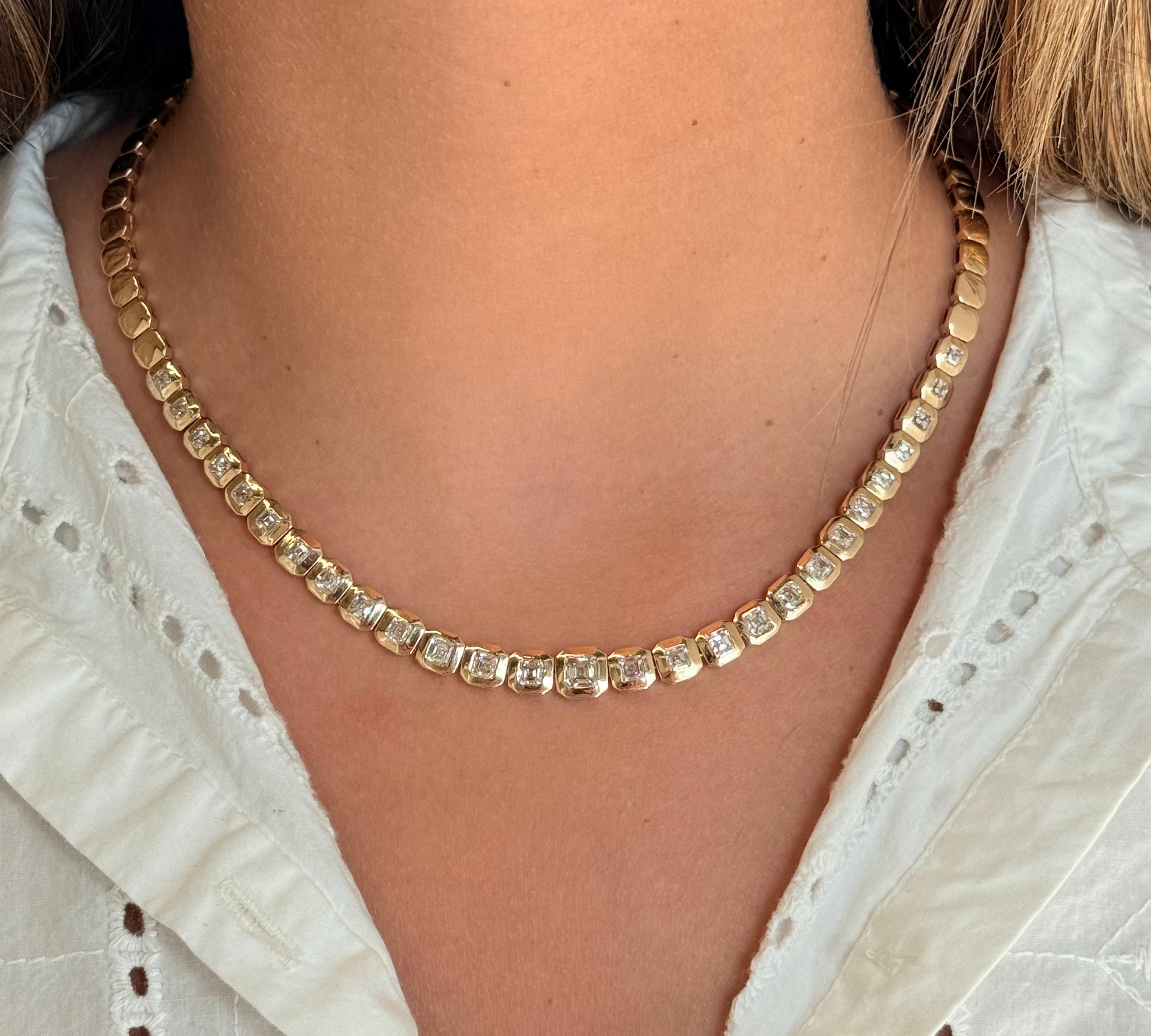 Gold Half Graduated Diamond Square Bezel Necklace
