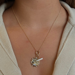 Gold Diamond Round Sun and Toggle Charm Necklace