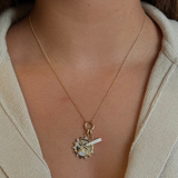 Gold Diamond Round Sun and Toggle Charm Necklace