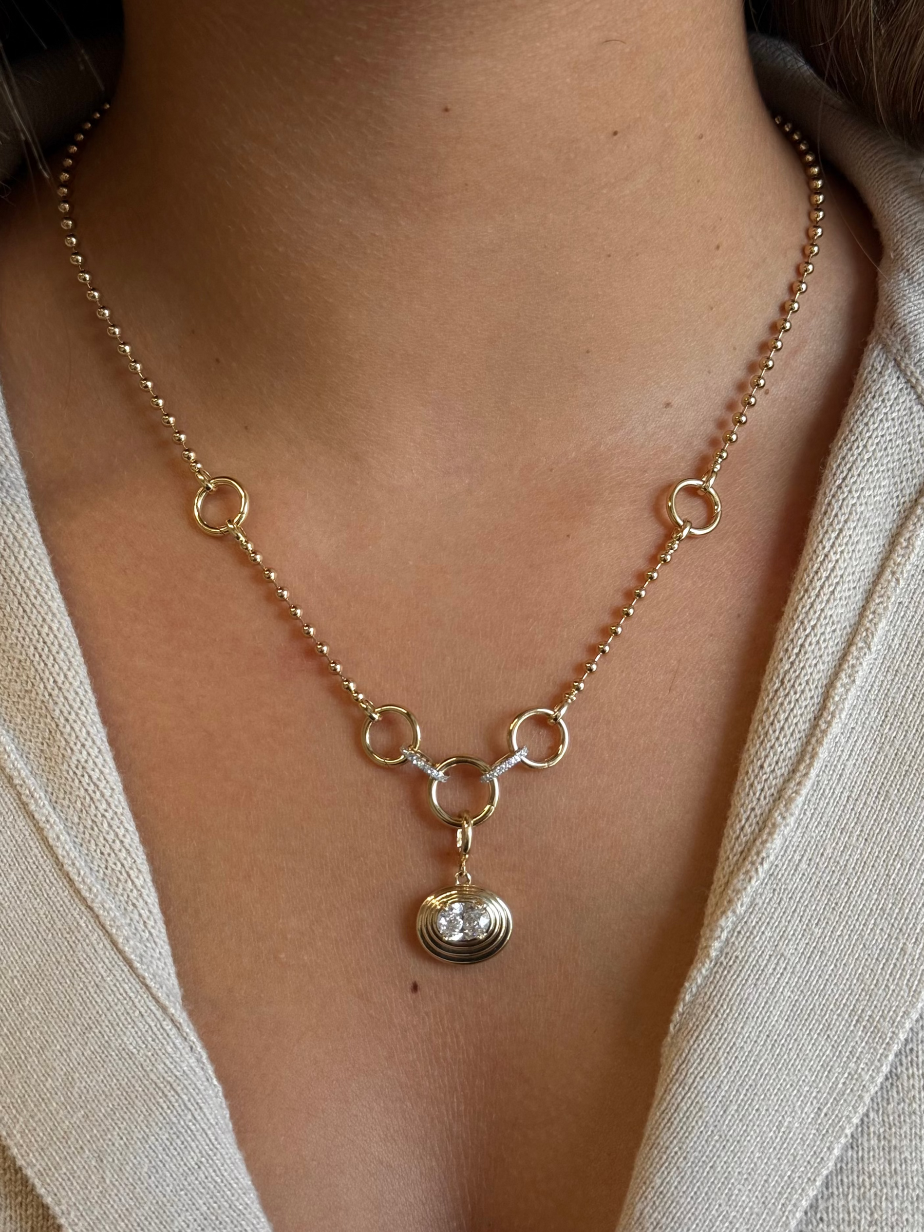 Gold Diamond Multi Link Charm Ball Necklace