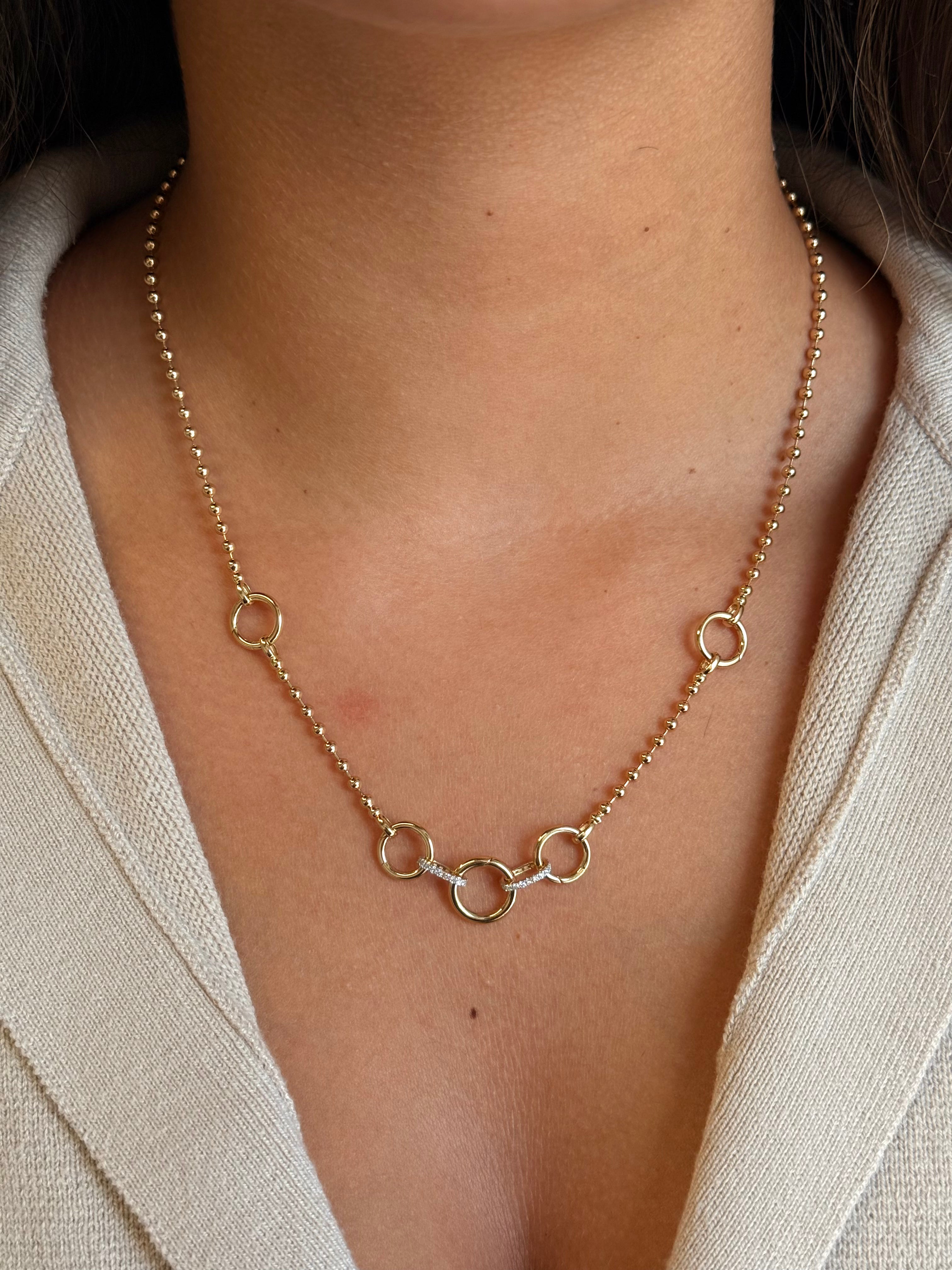 Gold Diamond Multi Link Charm Ball Necklace