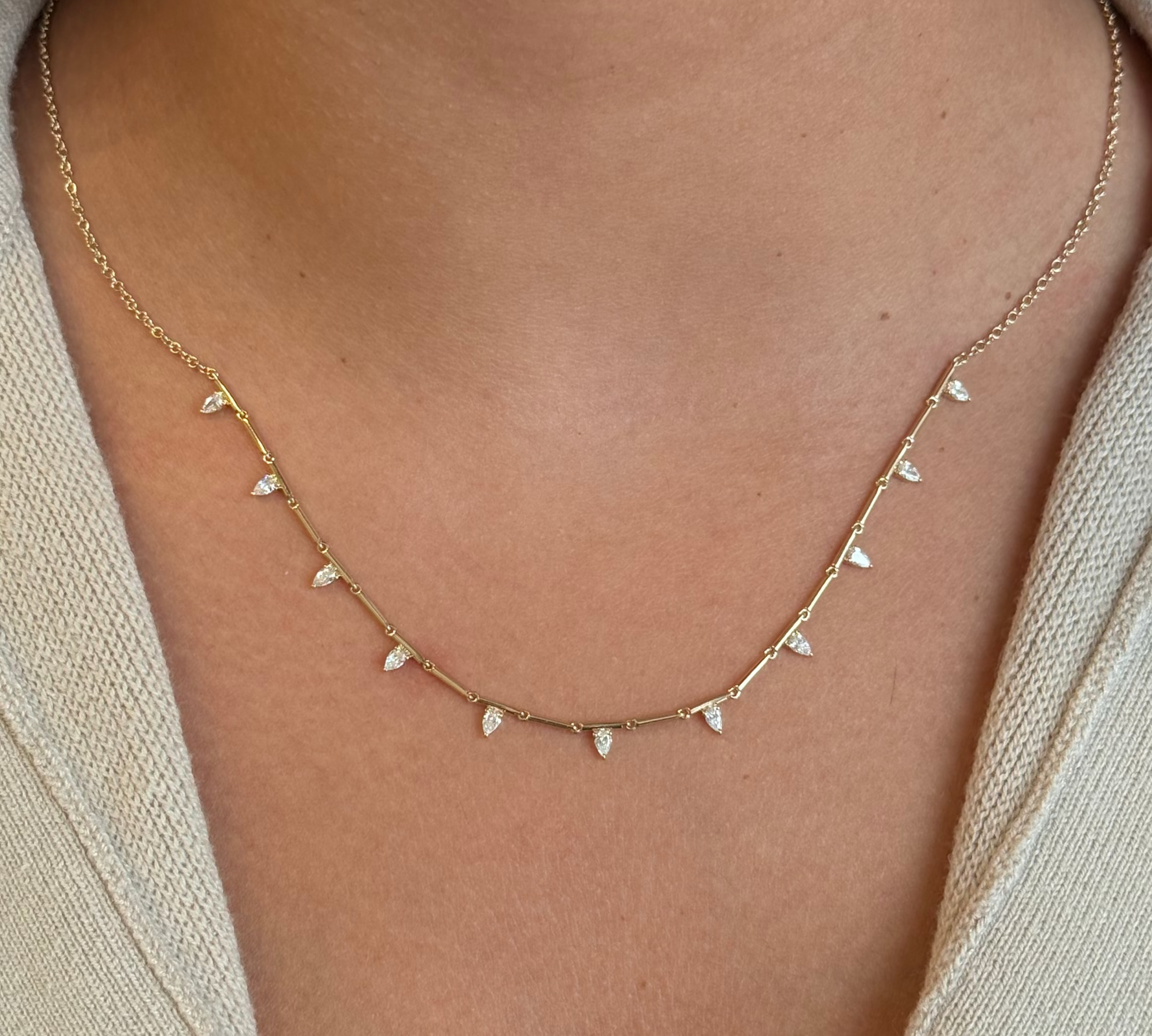 Gold Multi Bar Pear Drop Necklace
