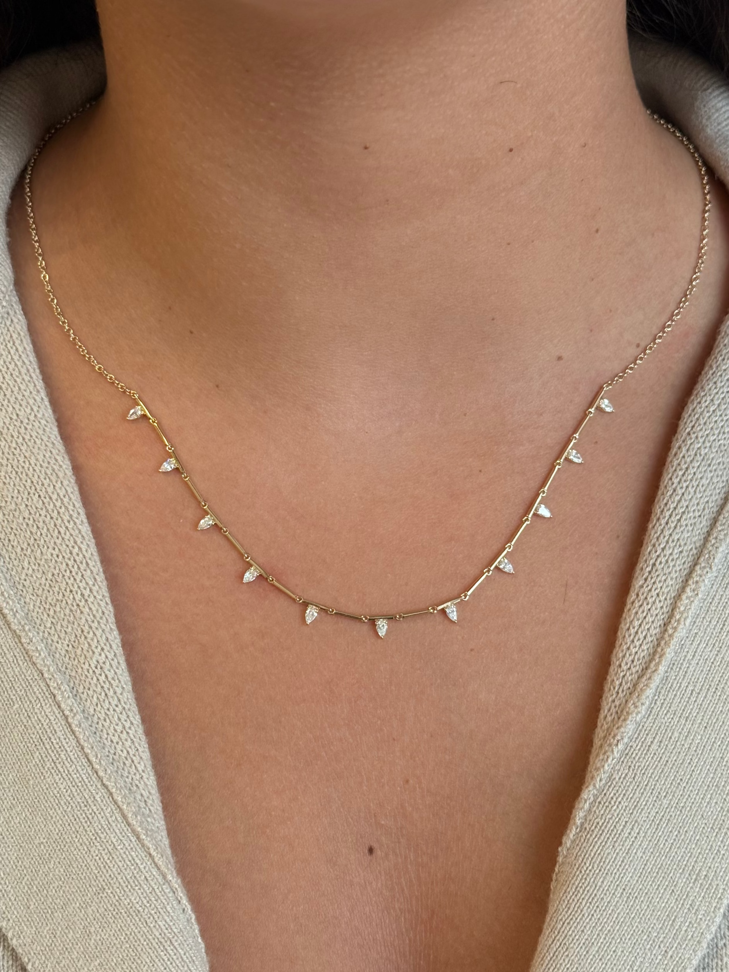 Gold Multi Bar Pear Drop Necklace