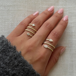 Gold Textured Four Wrap Pave Diamond Pear Ring