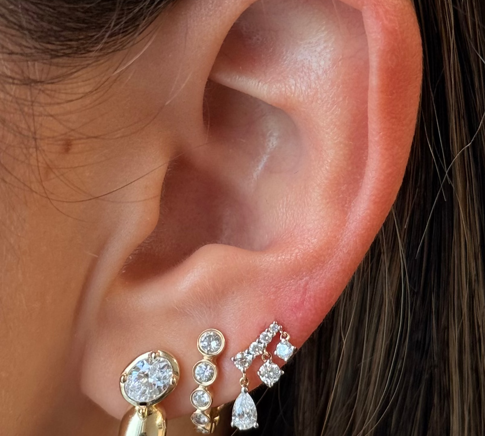 Gold Lab Grown Oval Bubble Half Hoop Earring