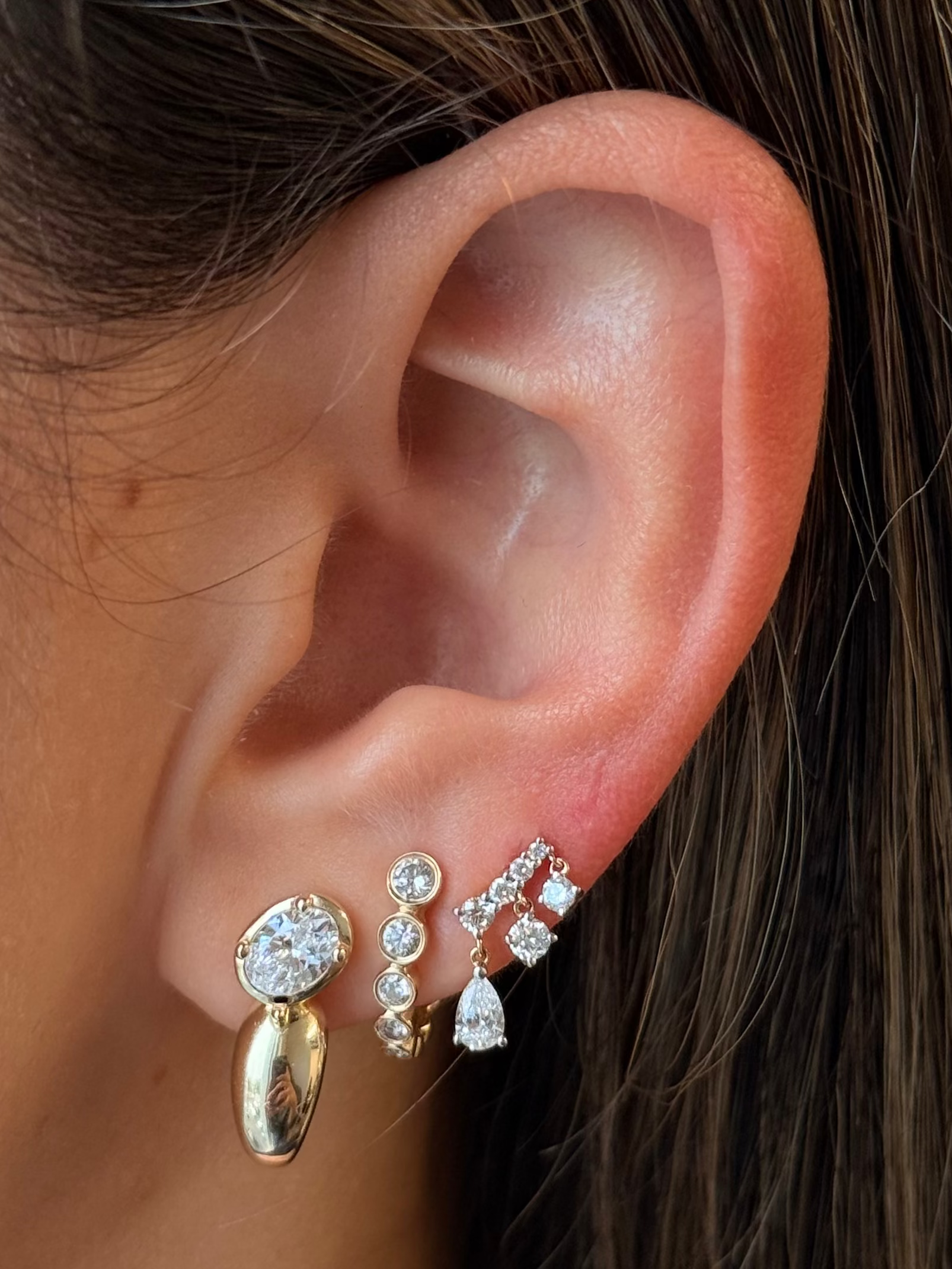 Gold Lab Grown Oval Bubble Half Hoop Earring