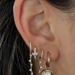 Gold Lab Grown Round Bezel Charm Earring