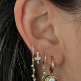 Gold Lab Grown Round Bezel Charm Earring