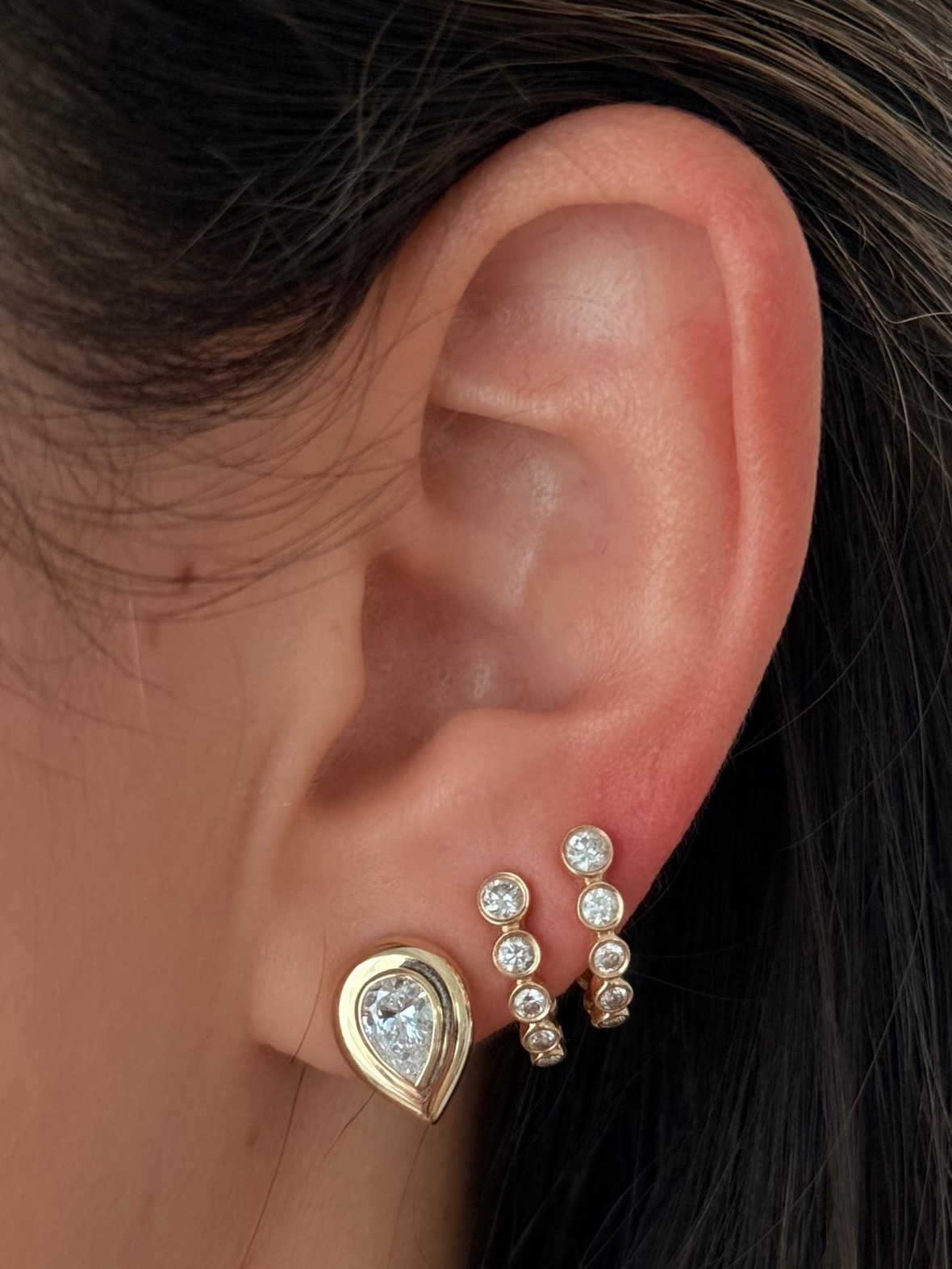 Gold Lab Grown Pear Bubble Stud Earring
