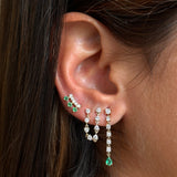 Gold Diamond Triple Emerald Bar Earring