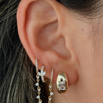 Gold Lab Grown Emerald Half Bubble Hoop Earring