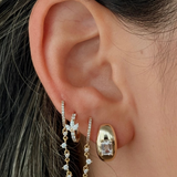 Gold Lab Grown Emerald Half Bubble Hoop Earring