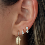 Gold Diamond Feather Drop Earring