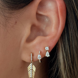 Gold Diamond Feather Drop Earring