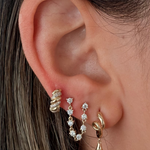 Gold Bezel Diamond Drop Twist Hoop Earring