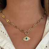 Gold Diamond and Emerald Evil Eye Fluted Pendant