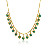 Gold Ball Multi Emerald Bezel Heart Drop Necklace