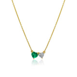 Gold Diamond Emerald Double Heart Necklace
