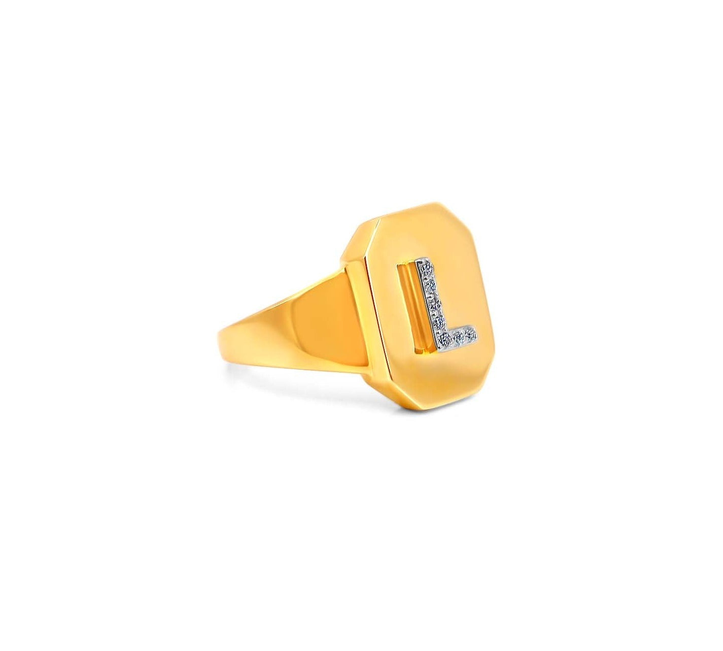 Gold Diamond Initial Signet Ring