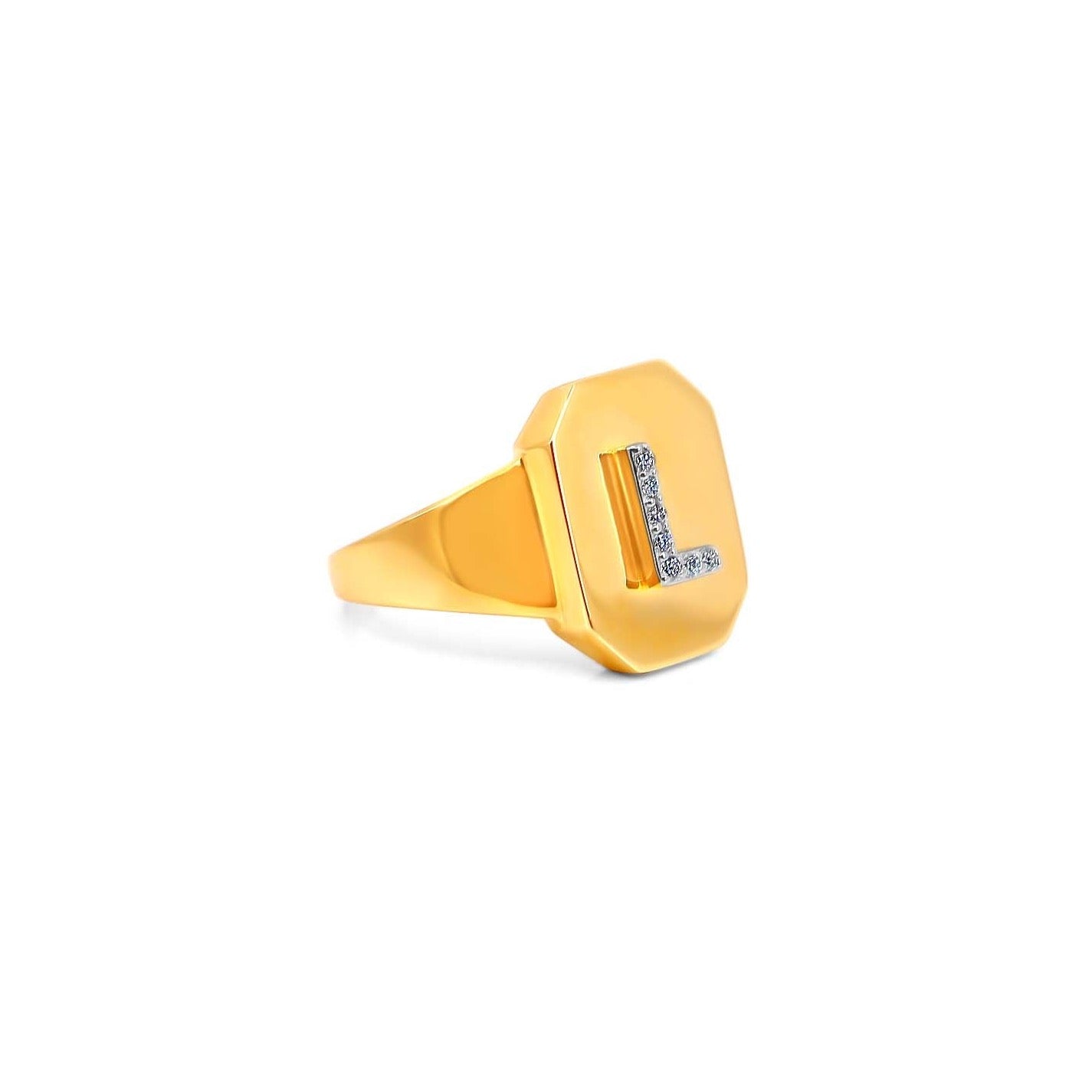 Gold Diamond Initial Signet Ring