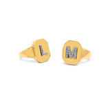 Gold Diamond Initial Signet Ring by Monisha Melwani