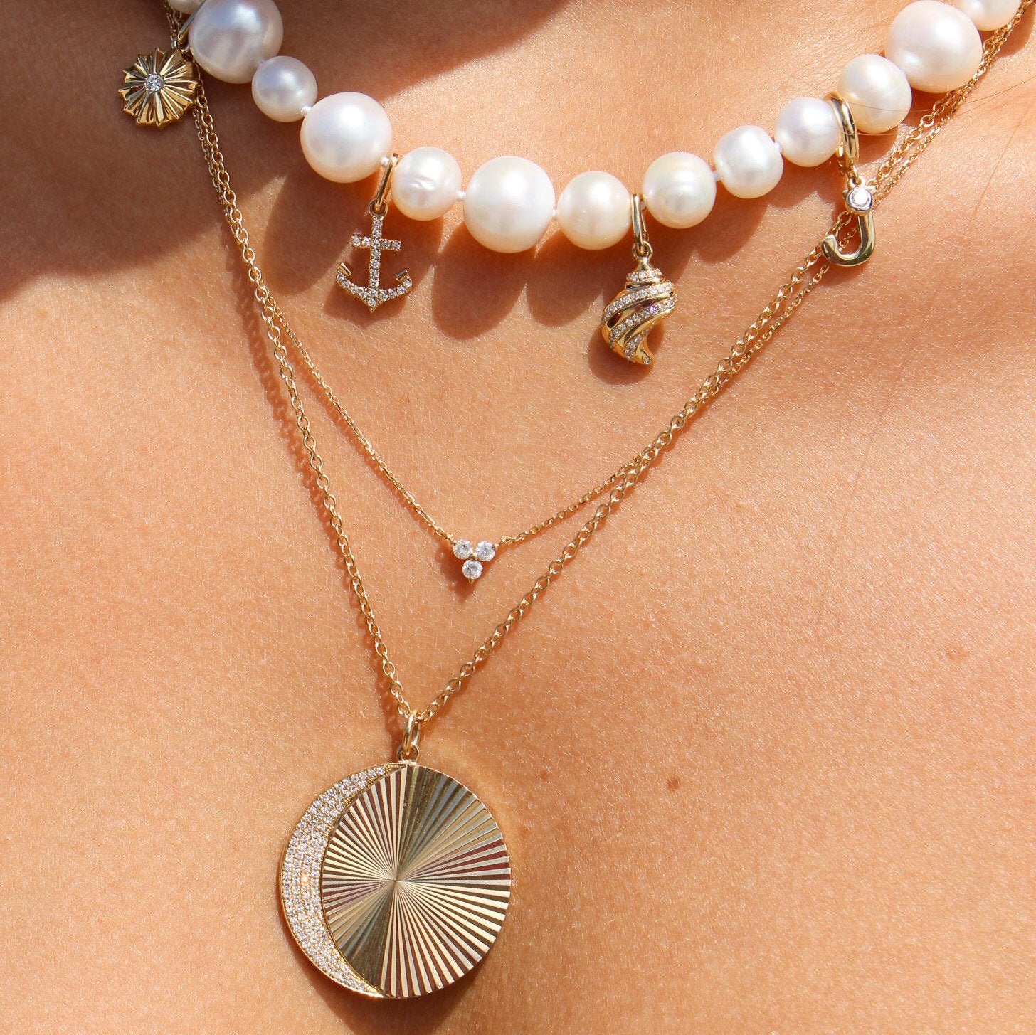 Gold and Diamond Seashell Charm for Necklace