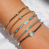 Gold Diamond Turquoise Tennis Bangle